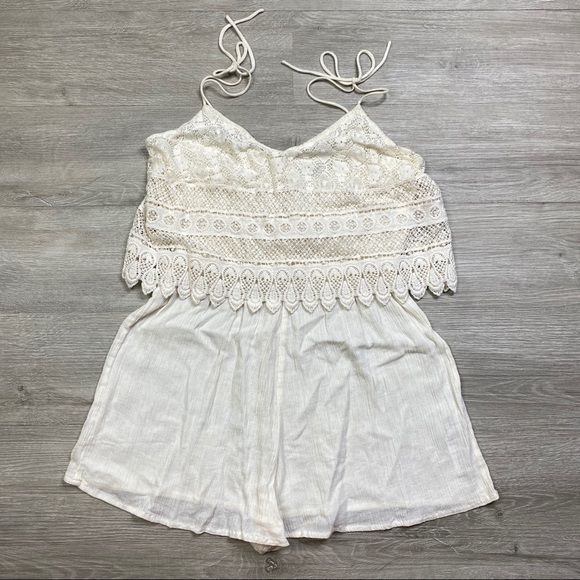 Topshop Pants - Topshop Cream Crochet Romper
